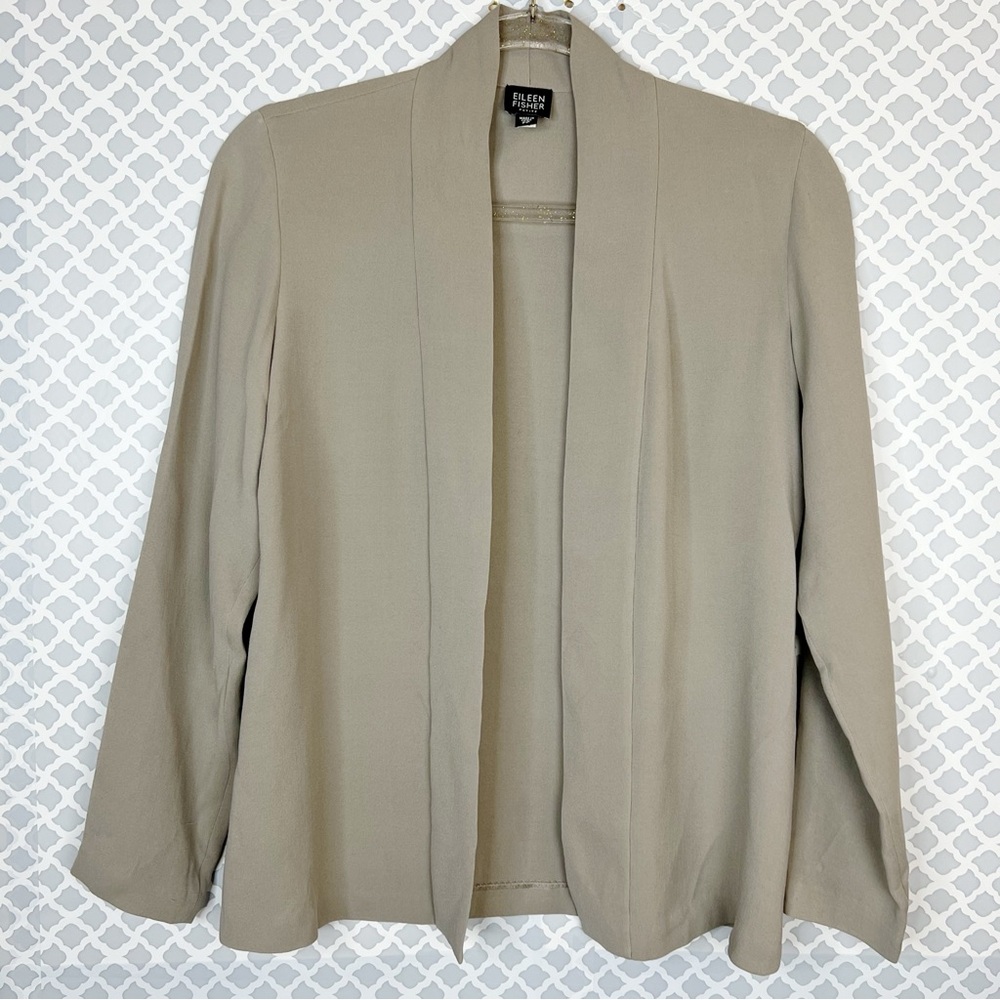EUC Eileen Fisher Petite Taupe Open front Silk Cardigan Jacket
